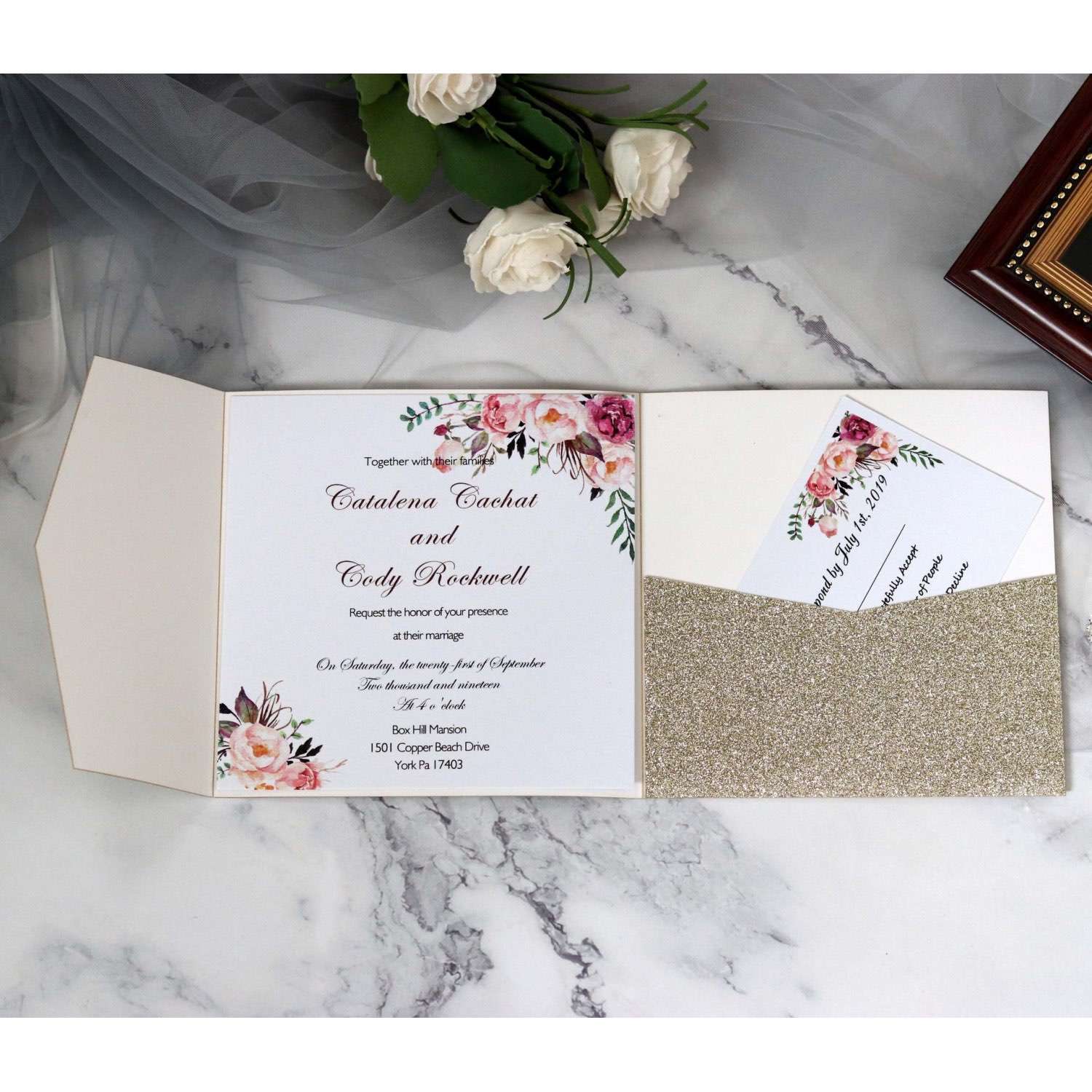 Square  Wedding Invitation Laser Cut Glitter Card Holiday Greeting Card